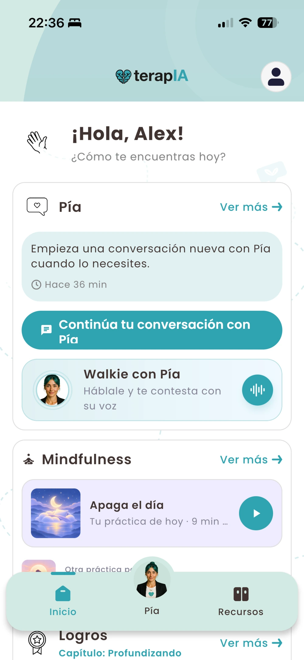 Pantalla de inicio de TerapIA