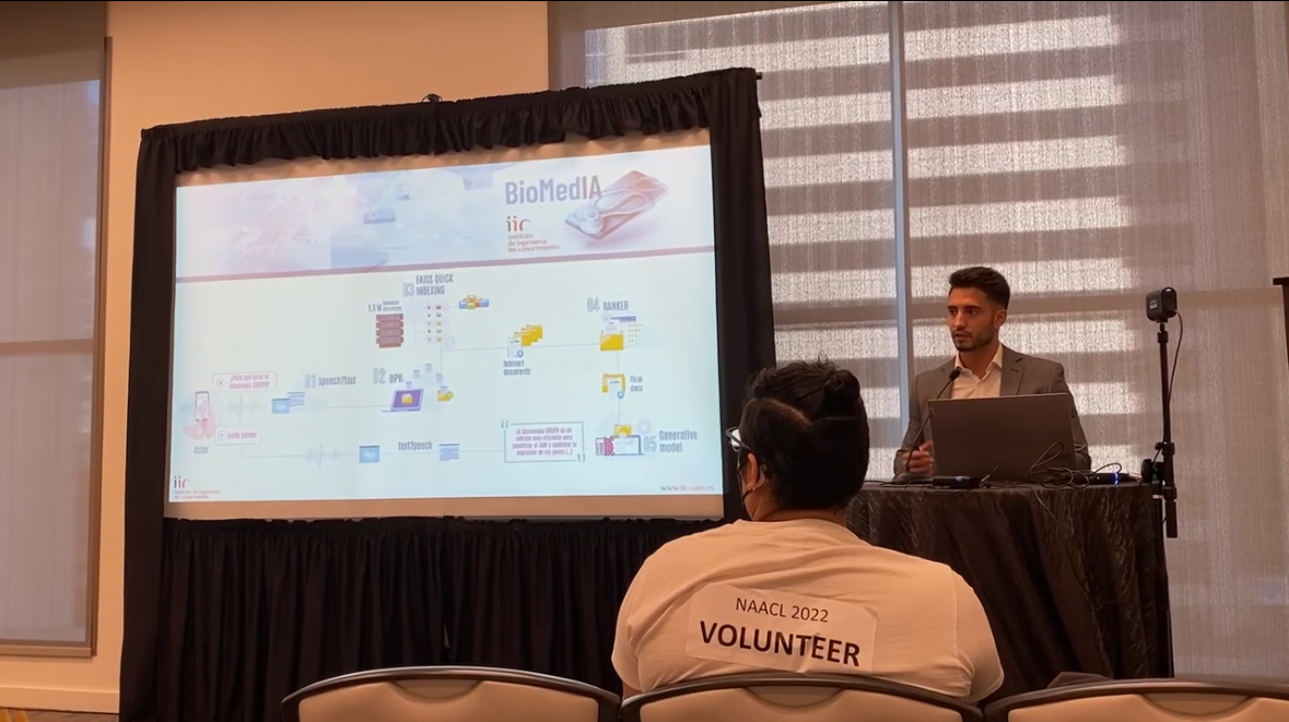 Presentando BioMedIA en NAACL 2022 (Seattle).