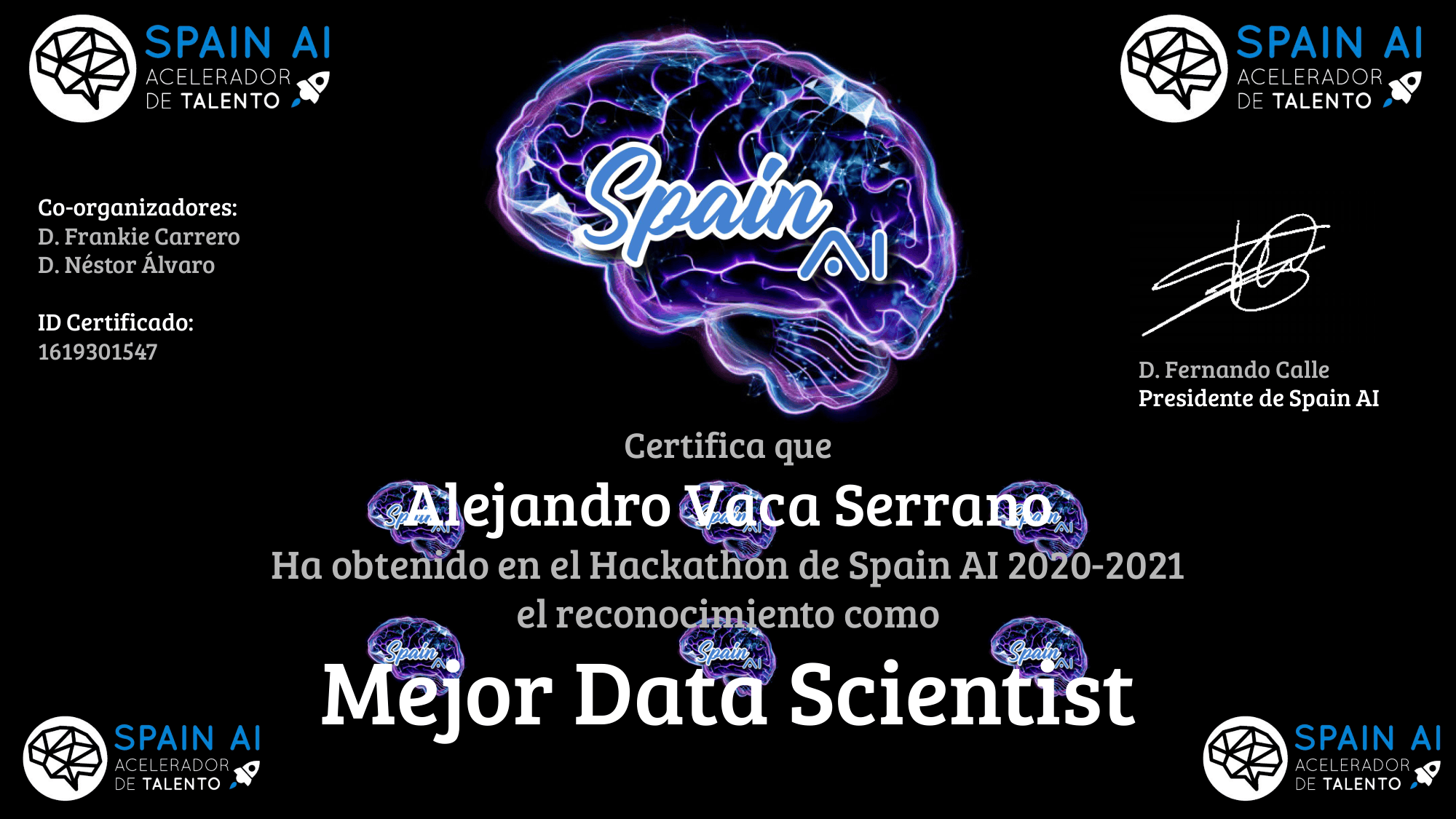 Diploma: Mejor Data Scientist — SpainAI Hackathon 2021