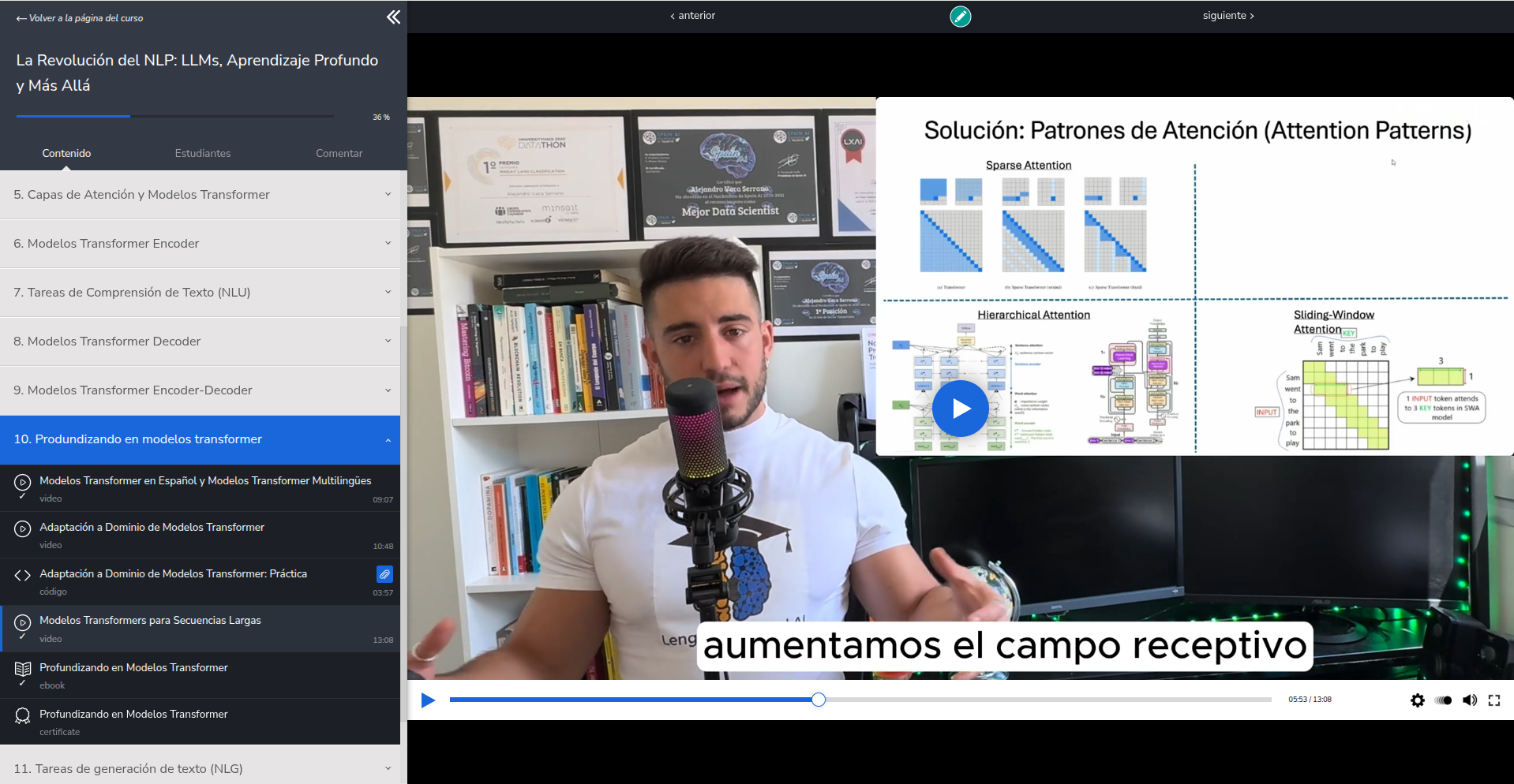 Clase en vídeo: patrones de atención en modelos Transformer.